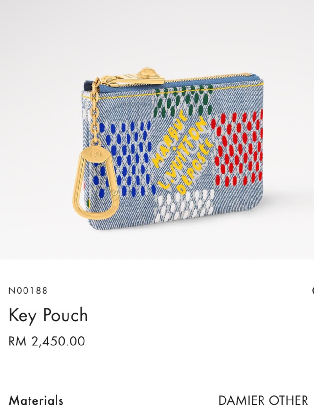 Limited edition RETAIL 650 Louis Vuitton Denim Key Pouch Multicolor Embroidery - Picture 5 of 16